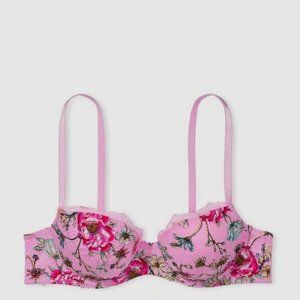 38DDD Victoria's Secret Dream Angels Lined Demi Bra Embroidered Pink Floral